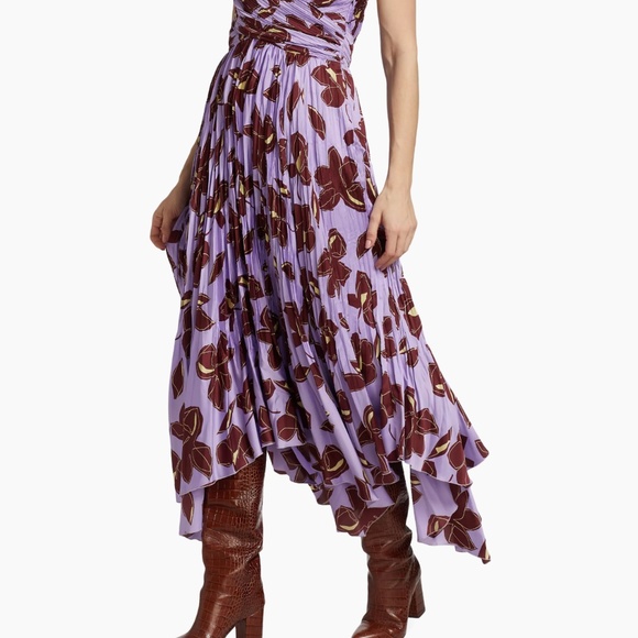 Jonathan Simkhai Portia Asymmetric Midi Dress Lavender/Floral  Women's Size: 0 - Picture 2 of 8